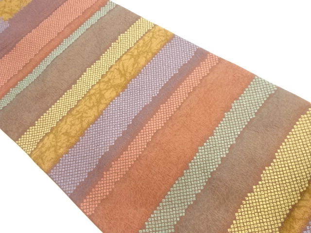 ふくれ織横段に鹿の子模様織出し袋帯